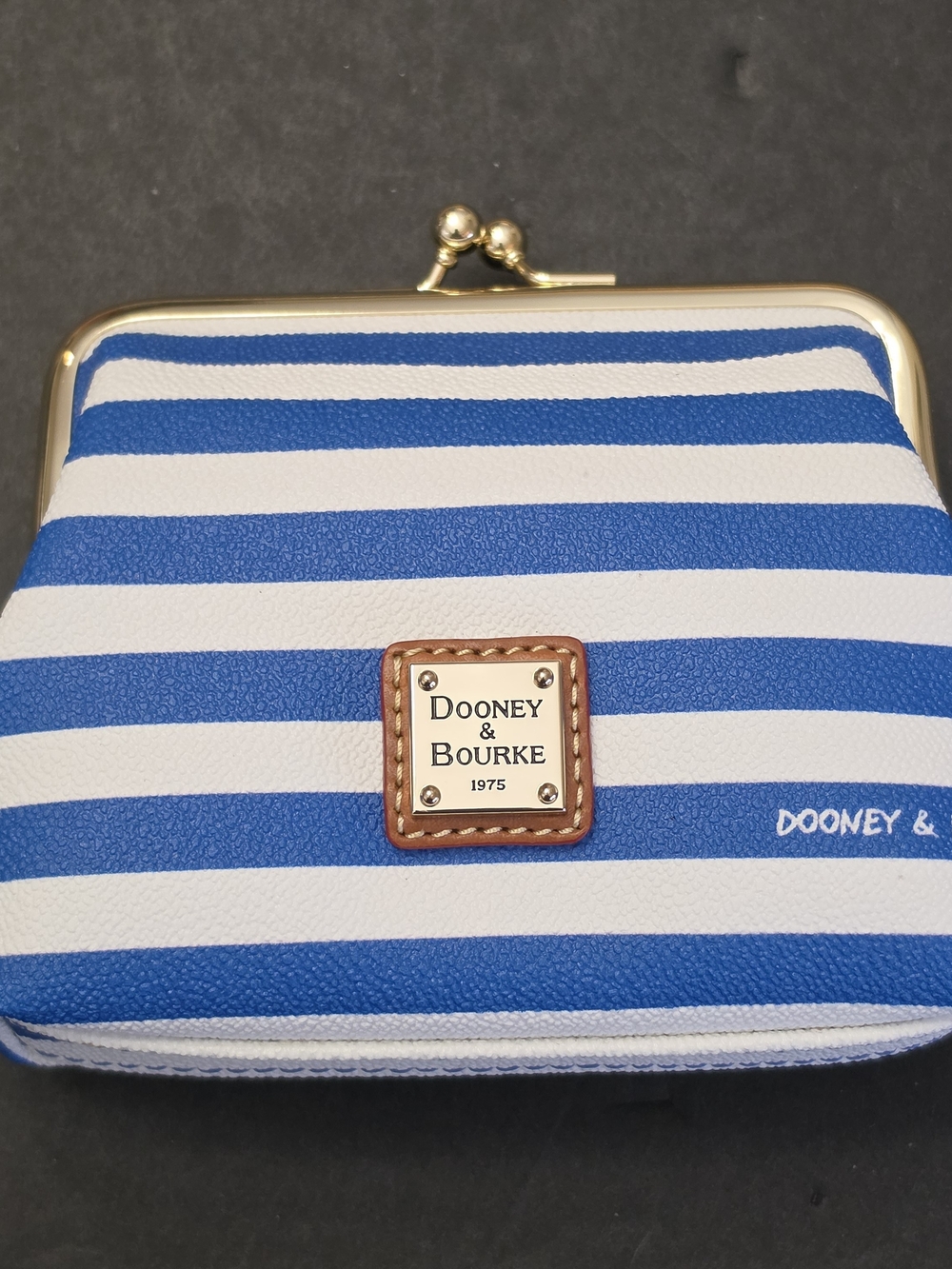 Dooney & Bourke Sullivan Blue and White Striped Kiss-Lock Coin Purse